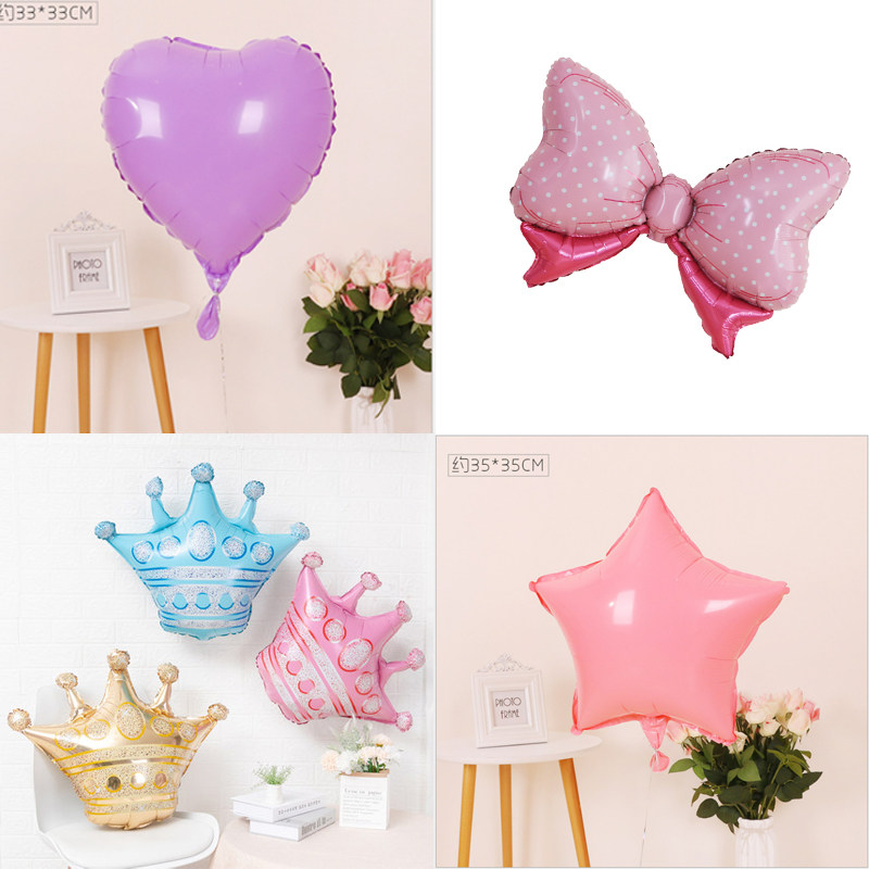 Baby Birthday Banquet Arrangement Party Decoration Butterfly Knot Crown Aluminum Foil Balloon Full Moon 100 Days Pentagram Decoration