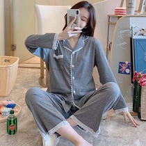 Large size pajamas women 200kg spring and autumn cotton long sleeve suit loose fat plus fat mm autumn winter home clothes