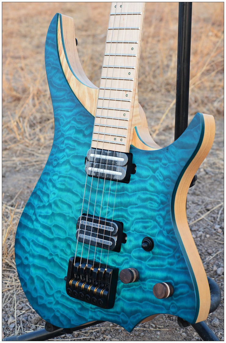 Flocculated Maple Headless Electric guitar ASH body Flame Maple neck Luminous side Pinji Flame maple fingerboard
