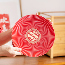 Chinese style national tide wedding ceremony festive candy plate fruit tray red ceramic melon seed disc wedding supplies