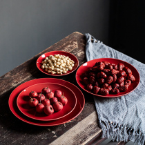 Wedding tray Wedding festive red round ceramic dinner plate Pastry candy plate Toast plate Wedding supplies Daquan