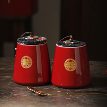Customized wedding candy cans ceramic wedding dowry creative tea cans red Double Happy sealed cans wedding gifts