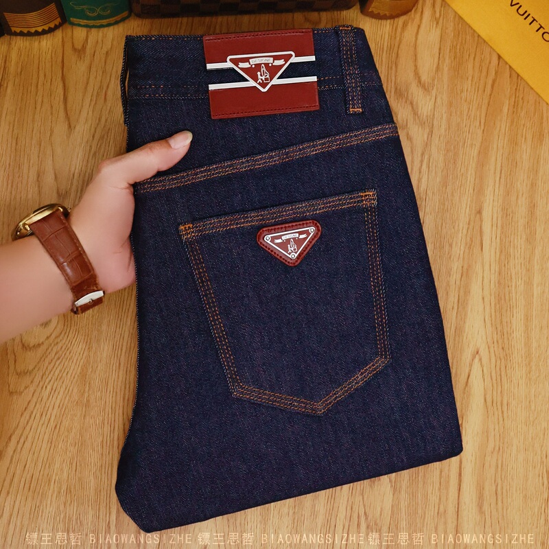 New Men's Jeans for Spring and Summer, Ankora Red Three-Needle Deep Blue Original Color, Not Easy to Fade, Slim Fit Long Pants for Men