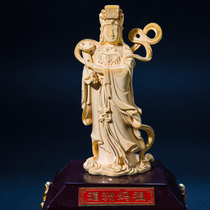 The velvet gold Mazu statue the Queen of Heaven of Meizhou stands to protect peace and security in the family Buddhist hall for worship and business car ornaments.