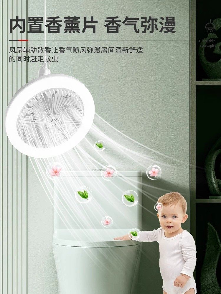 Fan Light for Restaurant with Integrated Fan, E27 Screw Socket, Integrated Led Small Ceiling Fan Light for Kitchen, Energy-Saving for Home Use in Bedroom