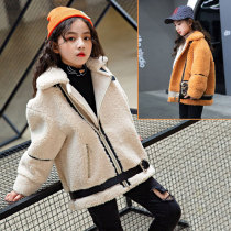 Girls lapel short coat Korean version of winter New thick loose girl imitation fur sheep wool zipper coat