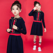 Girls dress 2021 autumn dress college style Foreign style princess skirt Chinese color sweater knit skirt tide