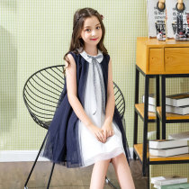Fat girl dress summer vest dress girl Korean version of mosaic mesh dress children doll collar sleeveless princess dress