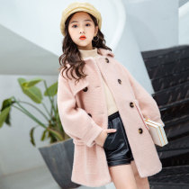 Girl coat autumn and winter New Korean version of net red middle child foreign style double-breasted beige thickened childrens woolen coat
