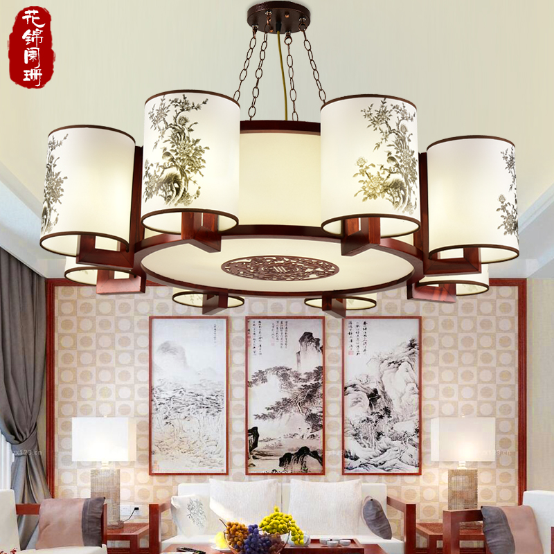 Chinese antique solid wood chandelier living room classical Chinese style dining room ceiling lamp hotel lamps sheepskin living room lamp