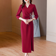 Вечерние платья 结婚妈妈礼服喜婆婆婚宴装平时可穿高贵晚装女参加婚礼红色连衣裙 OTHER