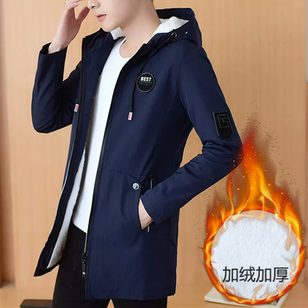 Men's jacket autumn and winter 2022 students plus velvet thick windbreaker mid-length casual jacket men's hooded outerwear