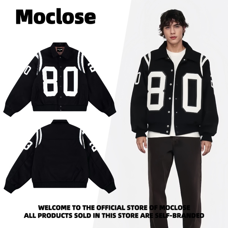 Moclose American Style 80S Label Python Pattern Lining Autumn and Winter Padded Warm Couple's Woolen Baseball Jacket Coat