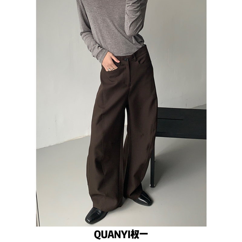 Quan Yi Korean Style High-Waisted Loose-Fitting Slimming Floor-Length Wide-Leg Suit Pants for Men with a Unique Design