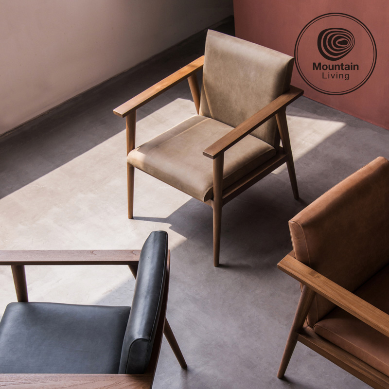 Imported leather Nordic single sofa chair ins modern simple living room teak solid wood designer leisure chair