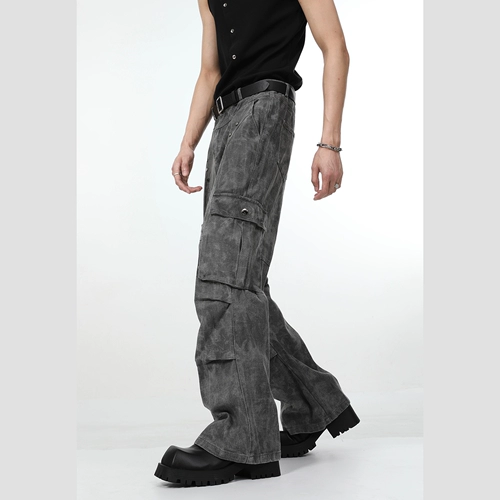 Ниша поворота деконструирование Liu Nail Vibe Pocket Рабочие джинсы мужской ретро -брюки.