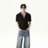 TURNTIDE ниша, простая однотонная трикотажная рубашка с лацканами и короткими рукавами, открытая 𫔭 повседневная рубашка 𫔮 универсальный внешний летний топ