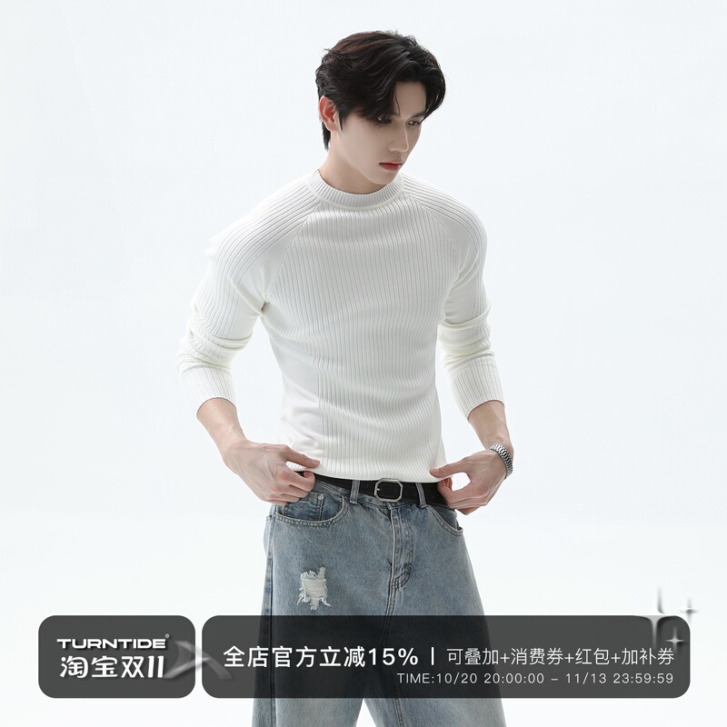 Turntide High-Quality Simple Structure Raglan Sleeve Slim-Fit Knit Sweater Ribbed Long-Sleeve Base Layer Top Turntide High-Quality Simple Structure Raglan Sleeve Slim-Fit Knit Sweater Ribbed Long-Sleeve Base Layer Top