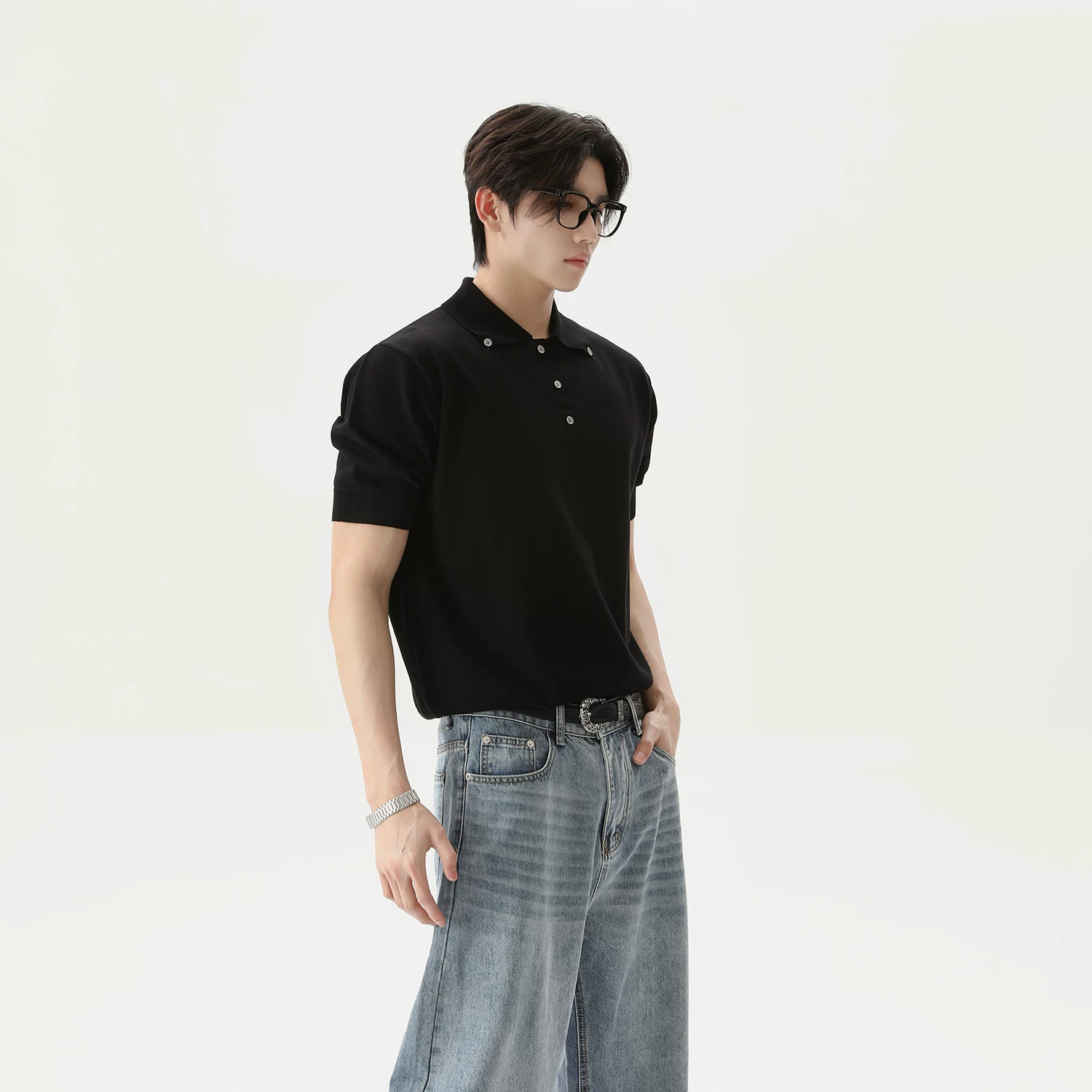 Turn Tide Retро дизайн футболка, американский стиль, поло-ворот, oversized