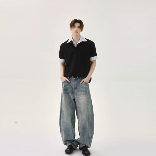 Небольшая дизайнерская рубашка для отдыха, летняя футболка polo, тренд сезона, короткий рукав