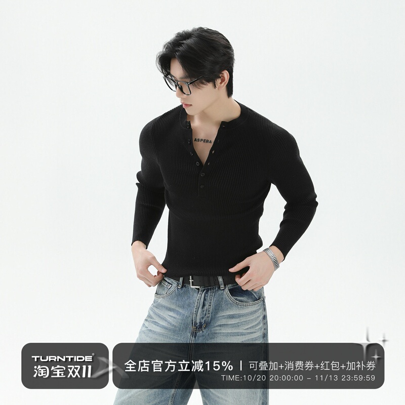 Turntide 2Nd Generation Upgraded Version Slim Fit Multi-Button Henry Collar Ribbed Knit Sweater Solid Color Casual Sweater for Men Turntide 2Nd Generation Upgraded Version Slim Fit Multi-Button Henry Collar Ribbed Knit Sweater Solid Color Casual Sweater for Men