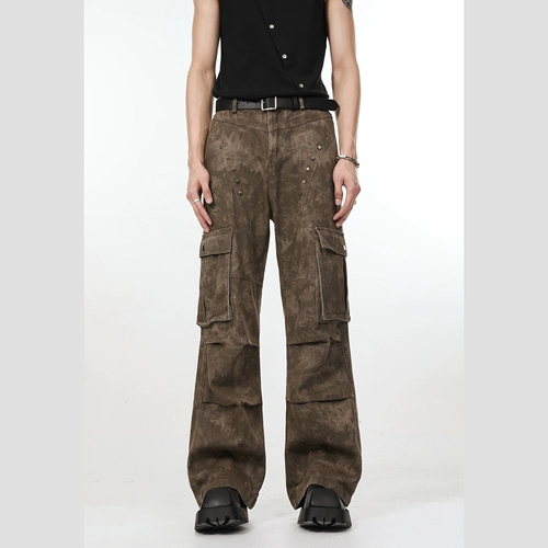 Ниша поворота деконструирование Liu Nail Vibe Pocket Рабочие джинсы мужской ретро -брюки.