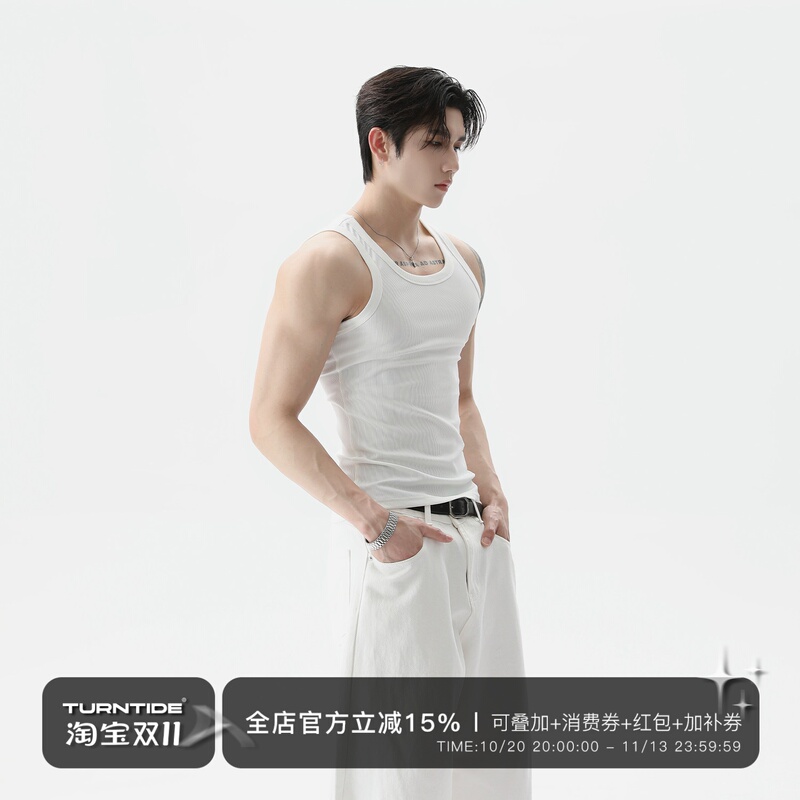 Turntide Solid Color 280g Sports Casual Sweat Vest Simple Casual Slim Fit Sleeveless Fitness Breathable Vest Summer