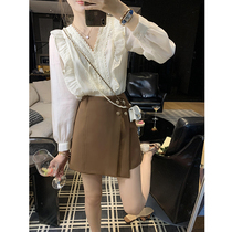 Clear white lace shirt spring new coat French chip texture v-collar beautiful gas shirt