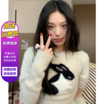 Hairy white rabbit sweet hot girl short sweater Spring new sleeve knitting pure wind shirt girl