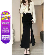 Pingbun black forklift tail skirt spring and summer new sexy temperament retro high waist and thin buttock skirt lost