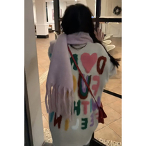 Home waste autumn and winter Christmas fun color letter jacquard sweater womens lazy loose design casual shirt waste