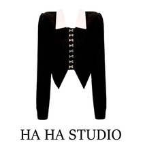 toyoung girl password sweet french puff sleeve black shirt womens design sense niche long-sleeved top autumn and winter 2