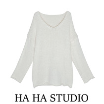 Korean Lazy Style 5 Color Sweater Womens 2022 Early Autumn V-neck Pullover Both Sides Slit Long Sleeve Knitted Top