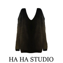 SUN11 loose V-neck sweater womens lazy style 2022 autumn and winter new high-end long-sleeved pullover sweater top