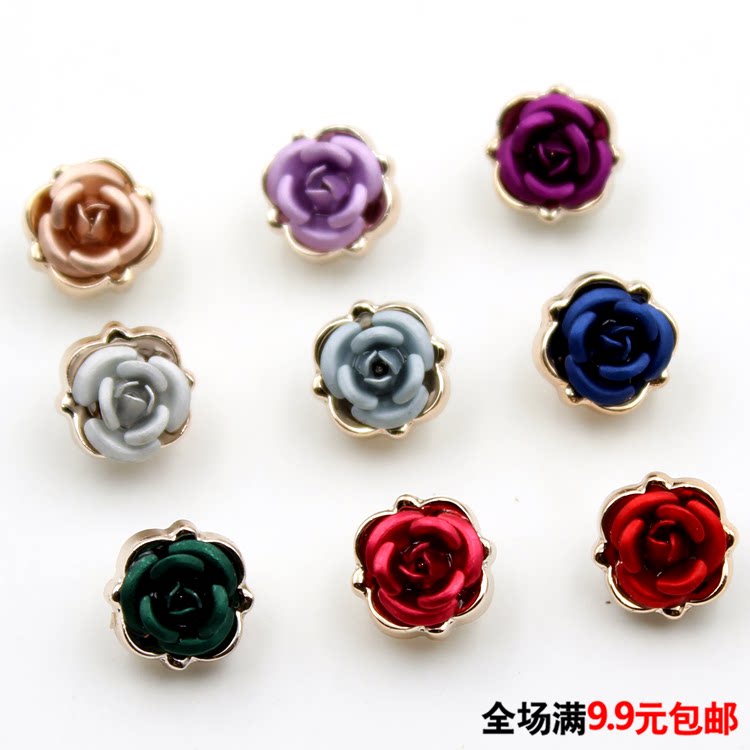 Luxurious lady rose - shaped dress cardigan decorative collar button colored pearl shirt button