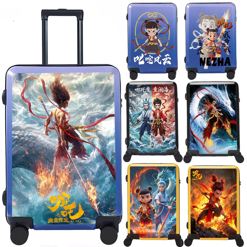 Anime Nezha Children's Suitcase for Boys with Universal Wheels, Cartoon Travel Trolley Case for Elementary School Students, Boys' Password Suitcase