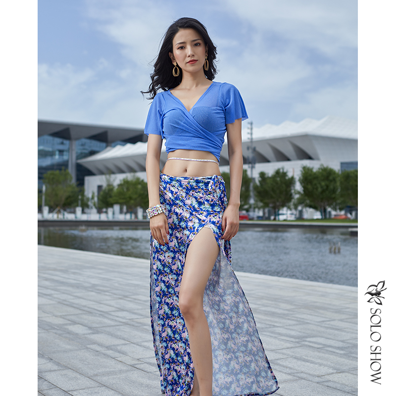 Gorgeous Solo Show 2022 Summer New Belly Leather Dance Practice Suit Fashion Strap Flower Color Skirt Dance Suit