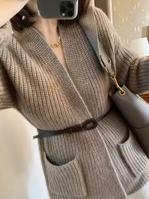 Knitted cardigan women's 2020 autumn and winter new gentle wind retro loose medium and long version of casual lazy sweater jacket trend