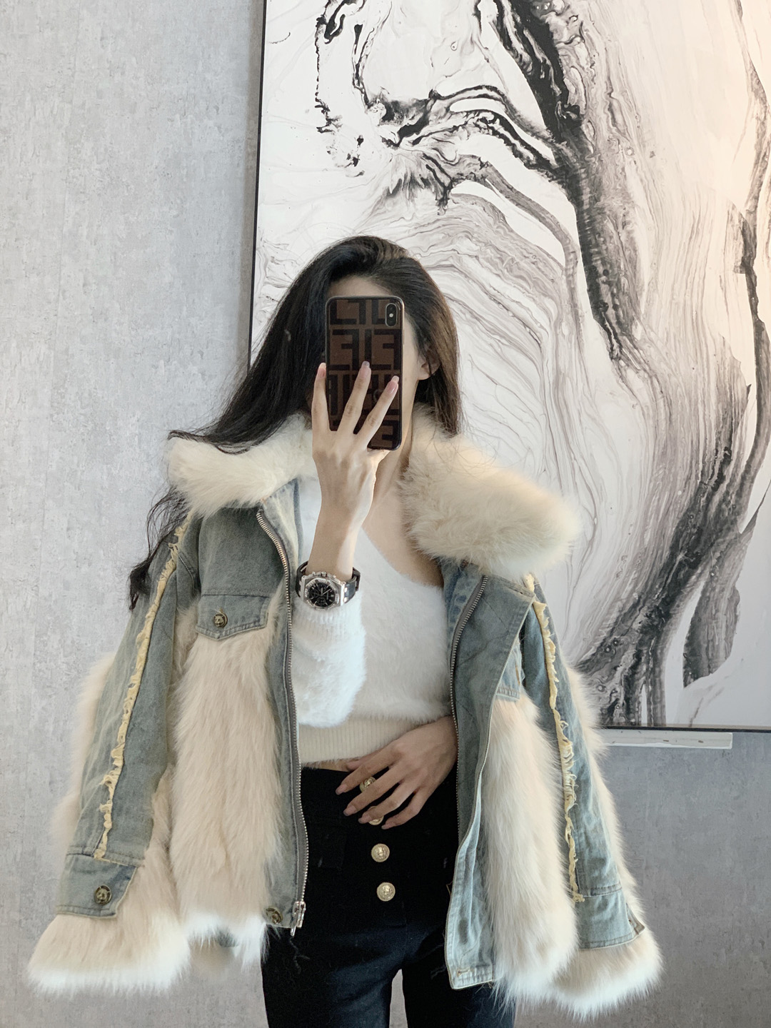 Fur Fur Coats Women's Fried Street 2021 New 100 Hitch Cowboy Splicing Water Mink Coat Small Scent Wind Autumn Winter