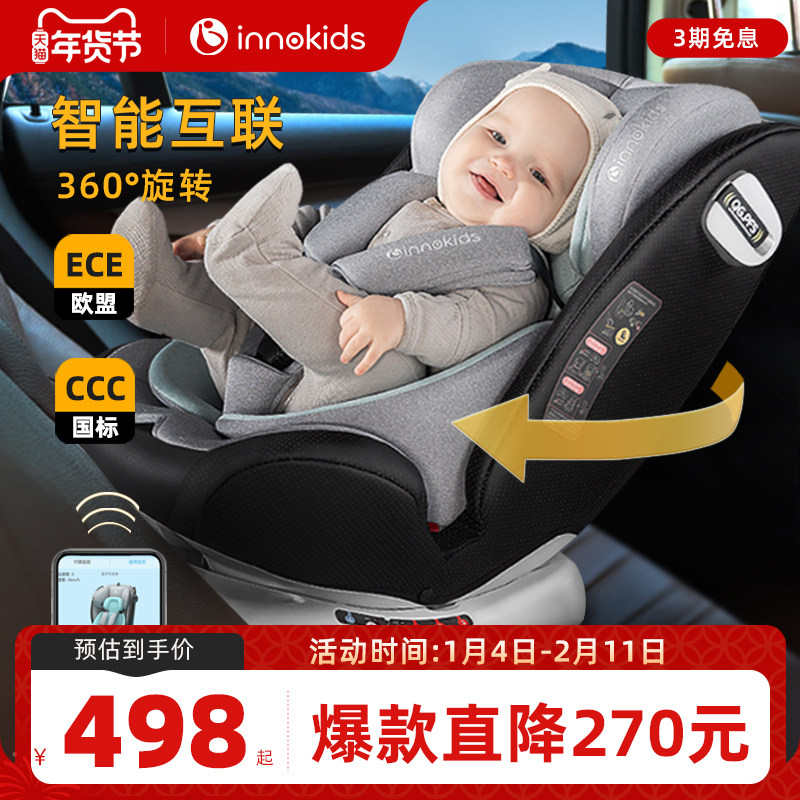 Innokids Kids Safety Seat for Cars, Suitable for Babies Aged 0-12 Years, 360-Degree Rotating Car Seat That Can Recline