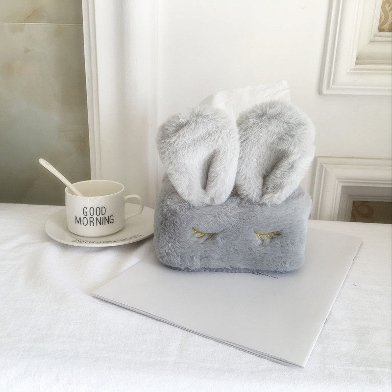 Pink Cute Plush Ball Rabbit Ears Tissue Cover Small Sheep Tissue Cover Pink Tissue Box Tissue Box