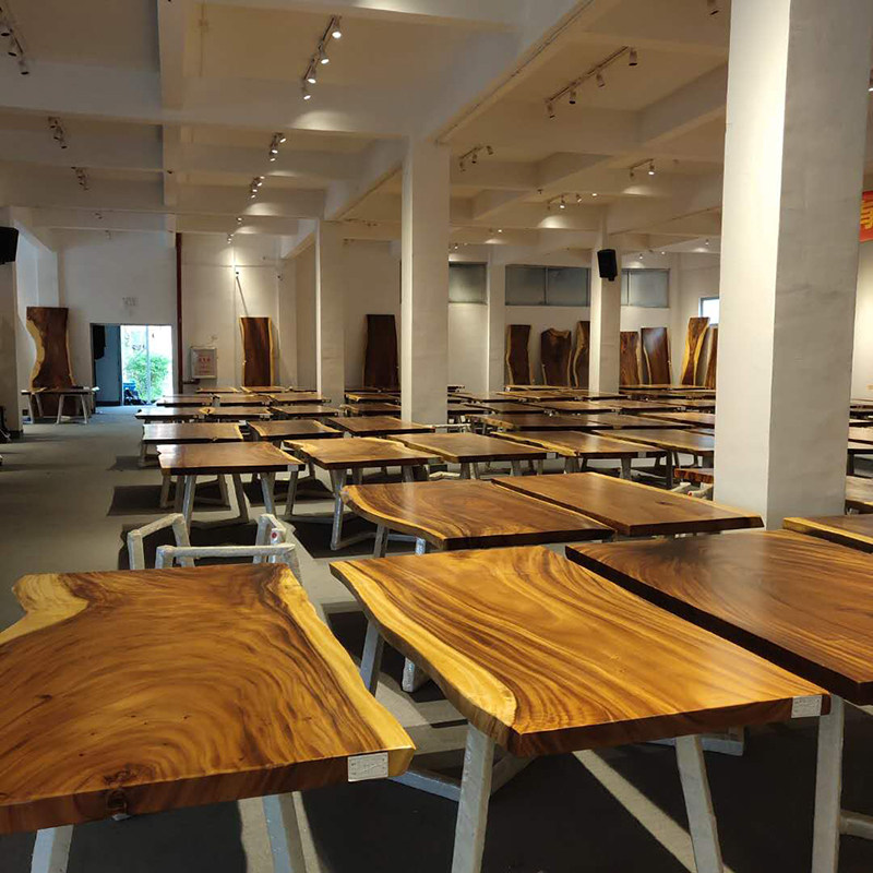 Walnut solid wood large board tea table new Chinese desk Okan log dining table tea table Bahua spot meeting table