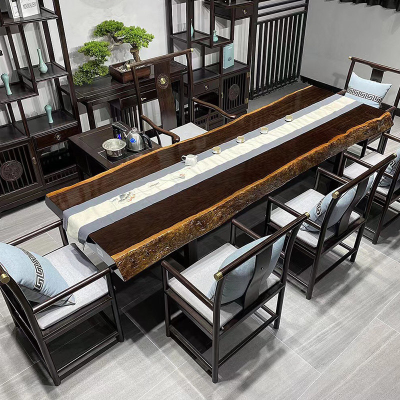 Black sandalwood solid wood large board log tea table black gold purple sandalwood tea table desk simple office chair combination furniture
