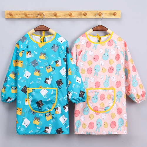 Детский художественный фартук, водонепроницаемый нагрудник для детского сада для еды, сзади на завязках