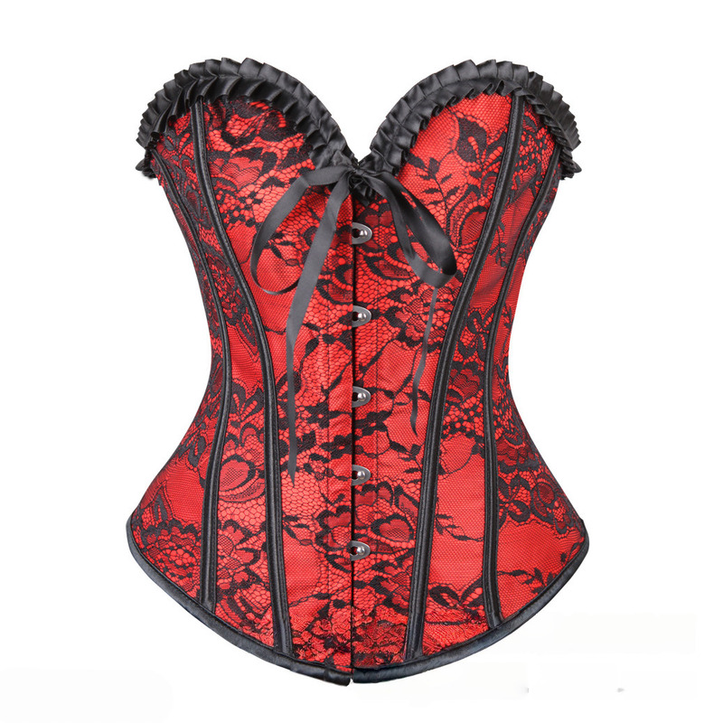 Red Christmas Season Black Lace Contrasting Color Court-Style Corset Chinese Bride Wedding Dress Base Shapewear