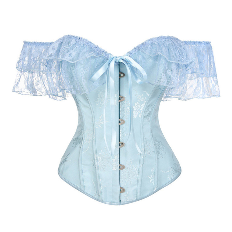 New European-Style Lace Off-Shoulder Jacquard Solid Color Corset Sexy Tight-Fitting Corset with Straps and Fishbone
