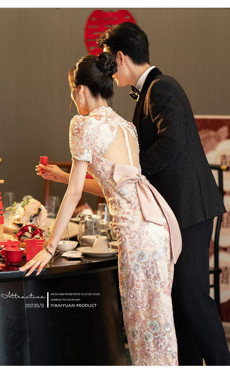 Ципао, летнее вечернее платье, свадебное платье для невесты, изысканный стиль Monthly sky heart 