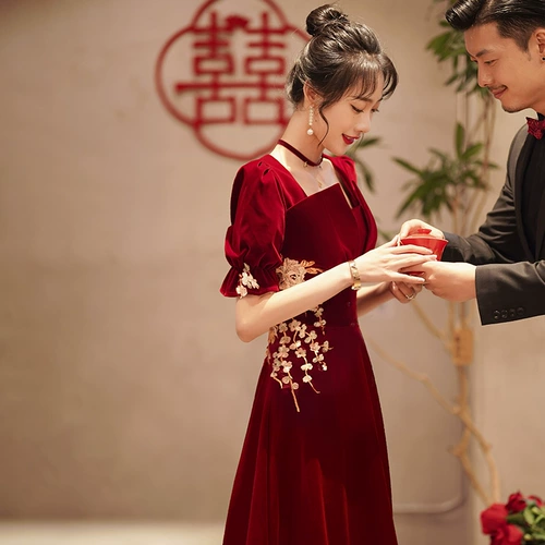 Бордовое длинное весеннее летнее вечернее платье для невесты, бархатная юбка