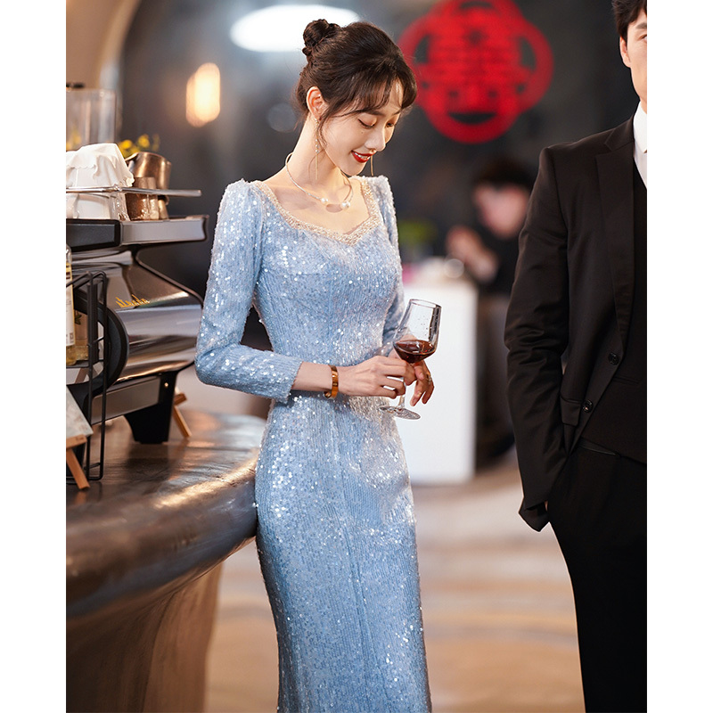 Mermaid Light Luxury Evening Dress 2026 New Model, Hostess Style, Elegant and High-End Toast Dress, Super Shiny, Niche and High-End