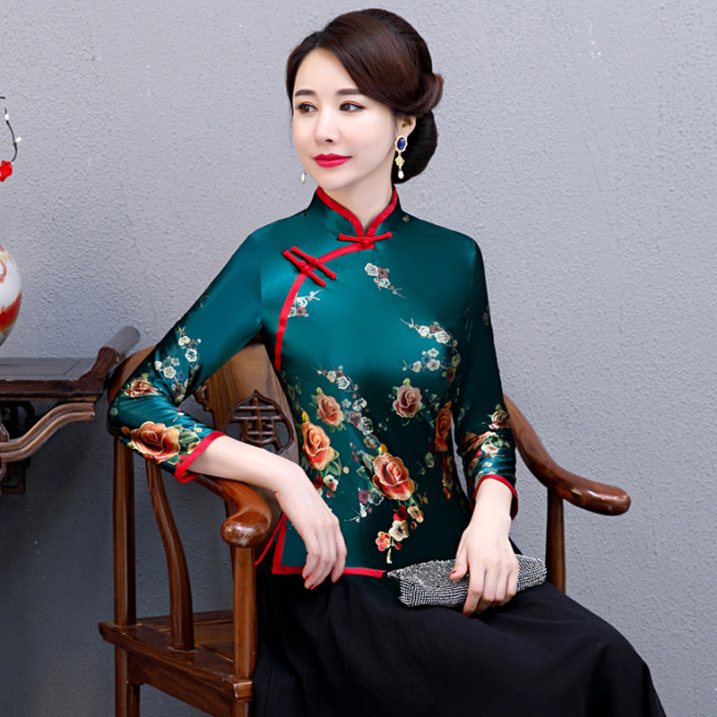 gió Trung Quốc cô gái đầu mùa thu / mùa đông mẹ dài tay Trung Quốc Tang kiểu nhung co giãn lớn mã sườn xám kiểu áo khoác